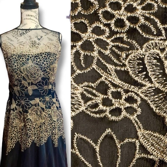 Tahari S. Levine Gold Embroidered Tulle Special Occasion Ballgown - Picture 9 of 11